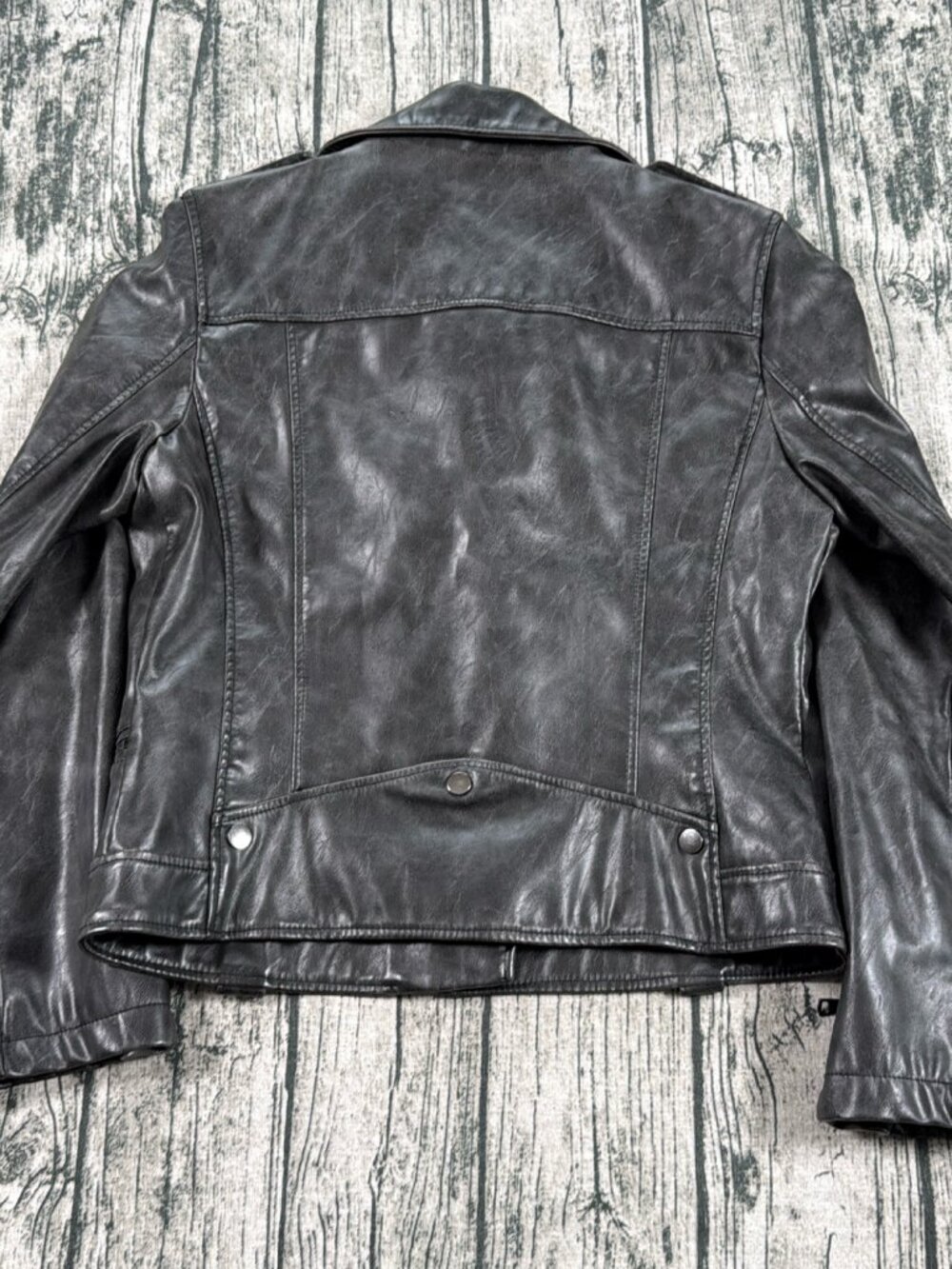 7 For All Mankind Faux Leather Moto Biker Jacket Women's M Black - Picture 3 of 11